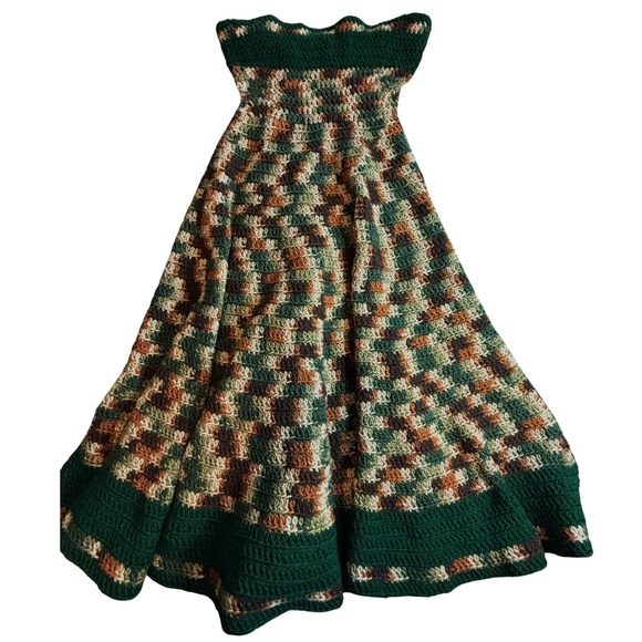 Makers Dresses & Skirts - Handmade Crochet Maxi Dress Green Brown Scalloped Boho Festival Fall XS